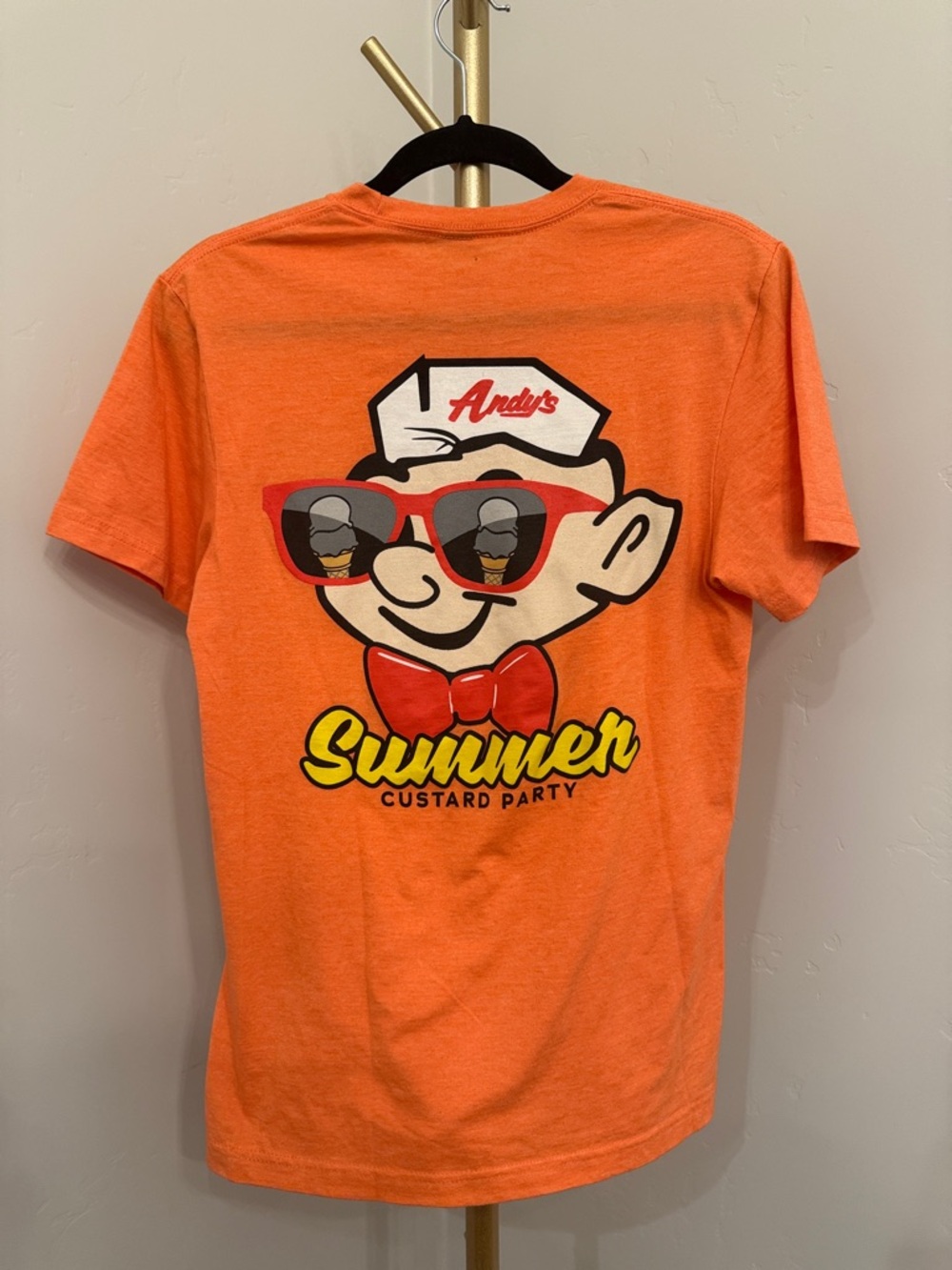 Andy’s Frozen Custard Crew T Shirt Men’s Orange Summer Custard Party No Size Tag